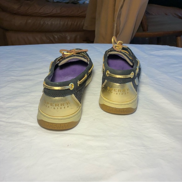 Sperry Women's Size 9 Black& Gold Angelfish Glitter Boat Topsiders Shoes Slip On - Picture 3 of 9